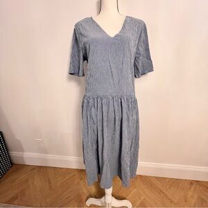 Oak + Fort Midi Dress Short Sleeve Striped Blue & White Size M Cotton & Viscose